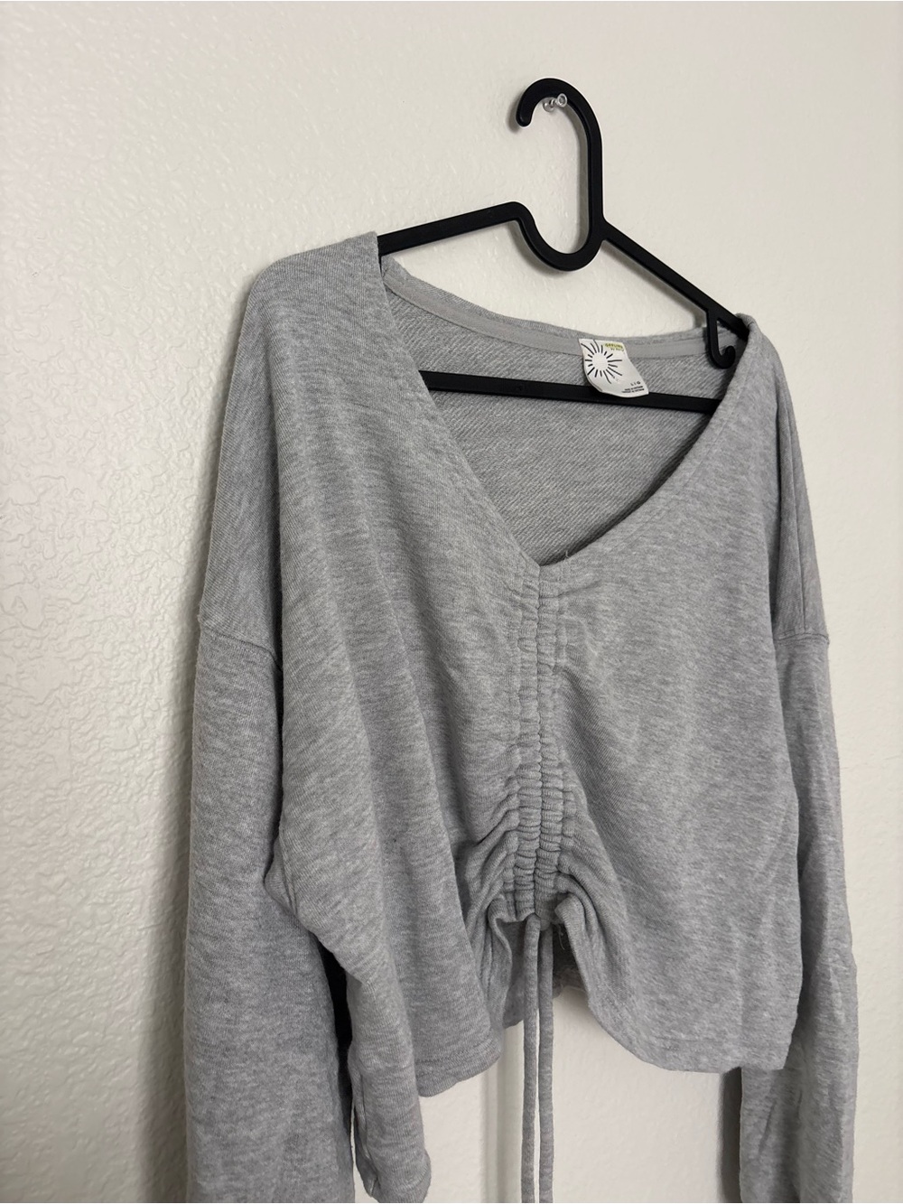 Gray Drawstring V-Neck Women's Top